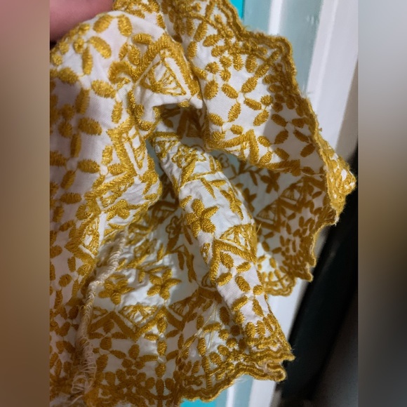 Boho Embroidered Yellow Cropped Ruffle Top - Picture 3 of 7